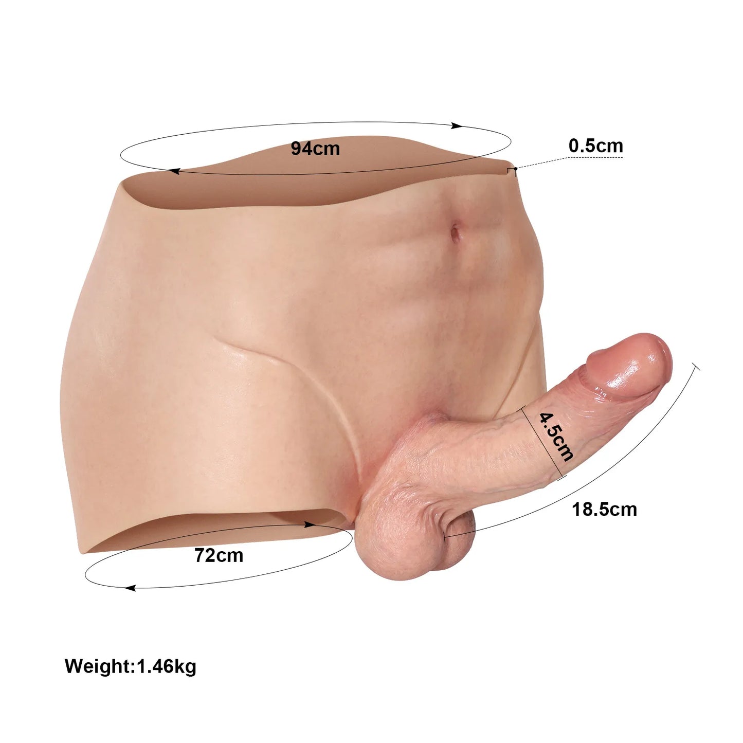 フルカバー型シリコンストラップオンショーツ｜リアルディルド一体設計 18.5cm