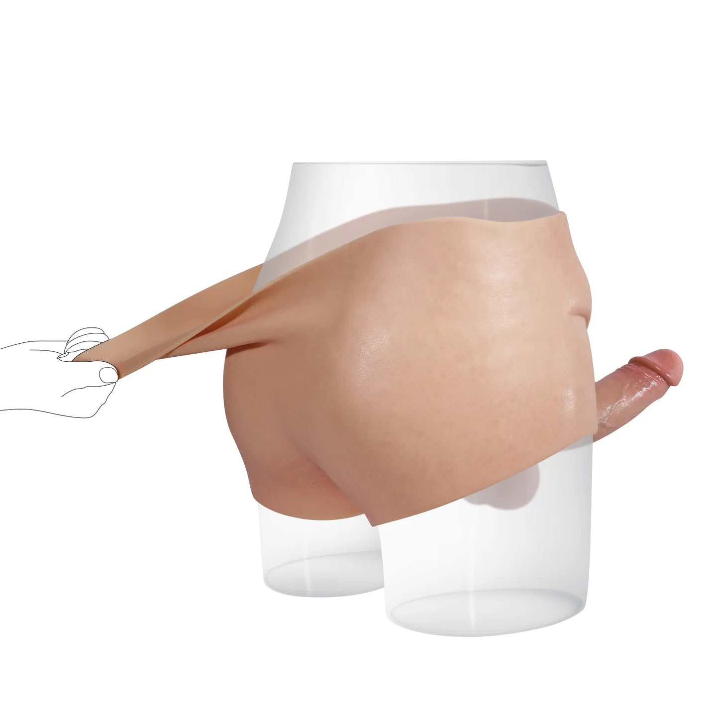 フルカバー型シリコンストラップオンショーツ｜リアルディルド一体設計 18.5cm