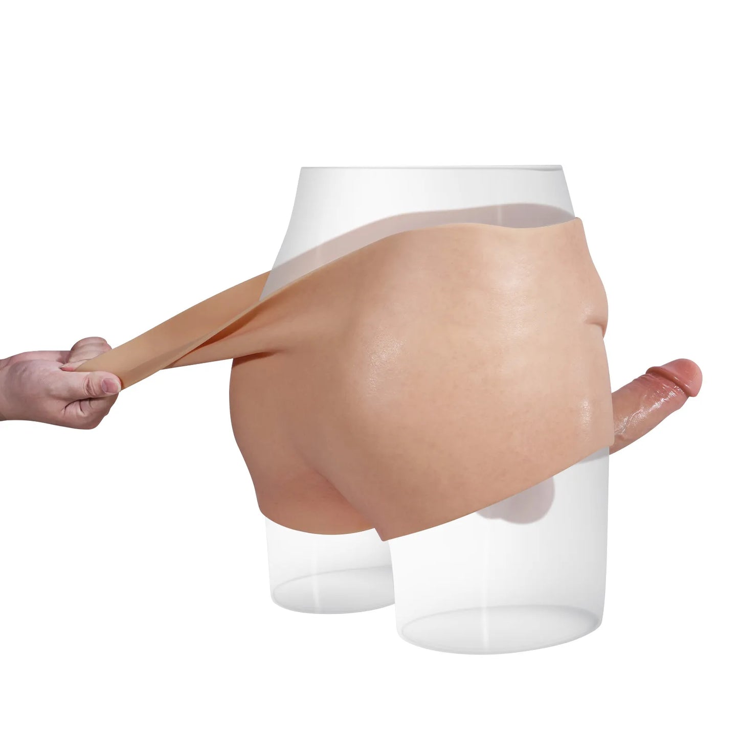 フルカバー型シリコンストラップオンショーツ｜リアルディルド一体設計 18.5cm