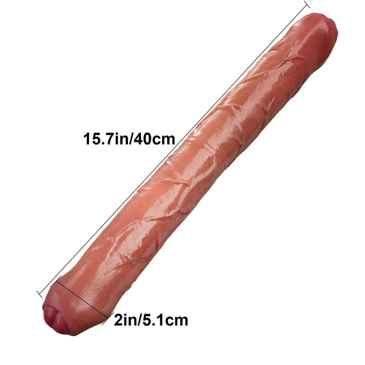 両端ディルド、長さ40cm、直径5.1cm、リアルな両面スライドスキンディルド、包皮付き